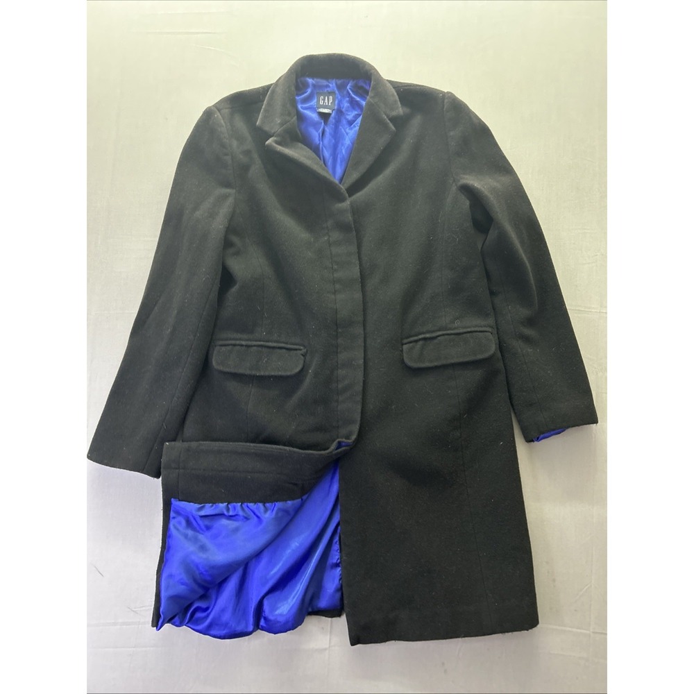 GAP Wool Cashmere Blend Black Overcoat Mens Large Blue Lined Dress Coat L